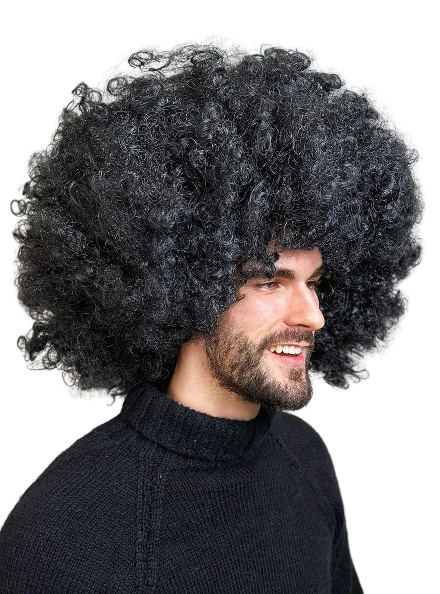 Super Jumbo Adults Black Afro Costume Wig - Mens Side Image 2