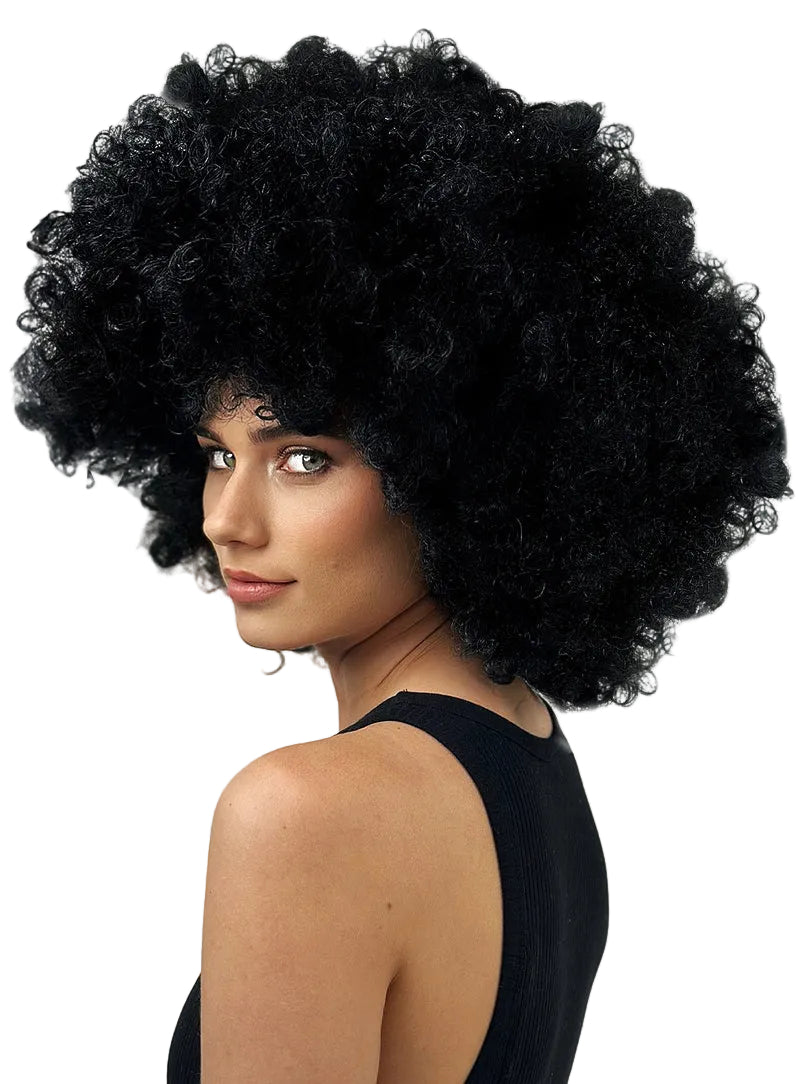Super Jumbo Adults Black Afro Costume Wig - Side Image
