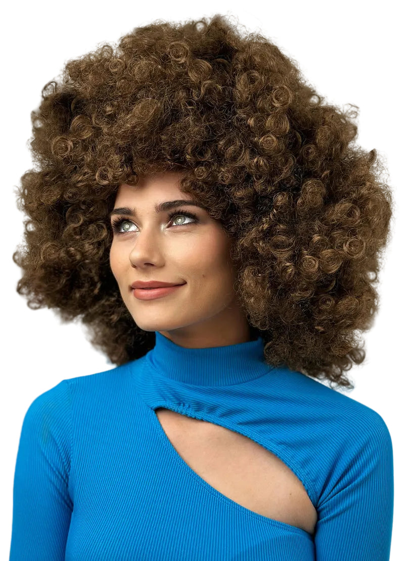 Super Jumbo Adults Brown Afro Costume Wig - Alternative Image