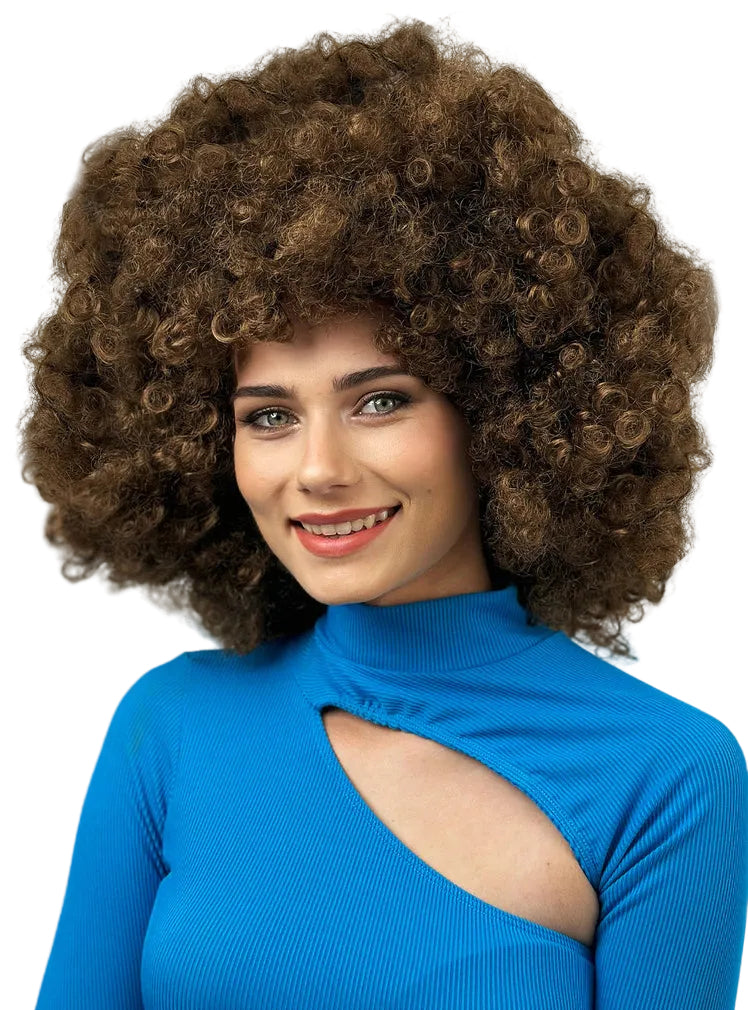 Super Jumbo Adults Brown Afro Costume Wig - Main Image