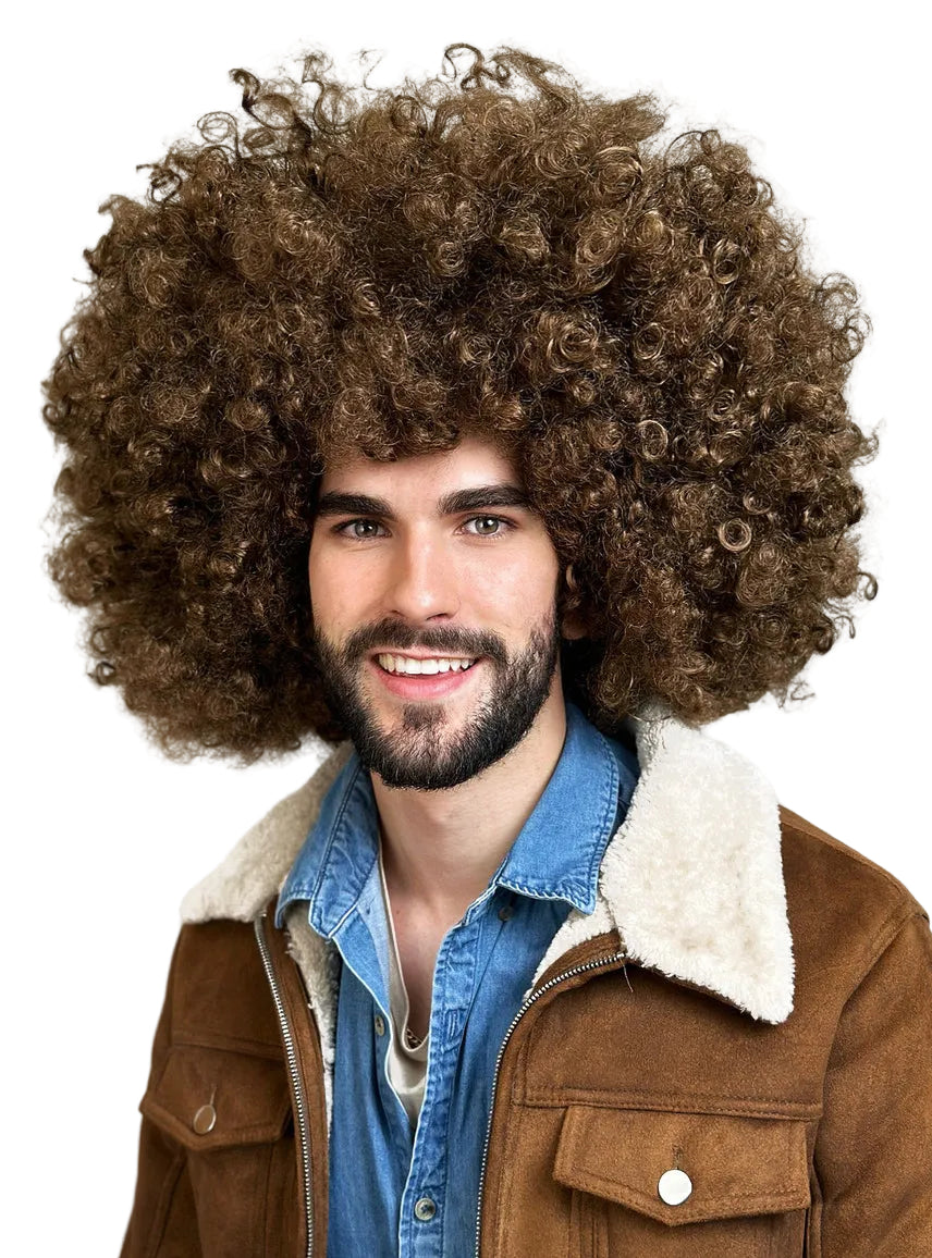 Super Jumbo Adults Brown Afro Costume Wig - Mens Image