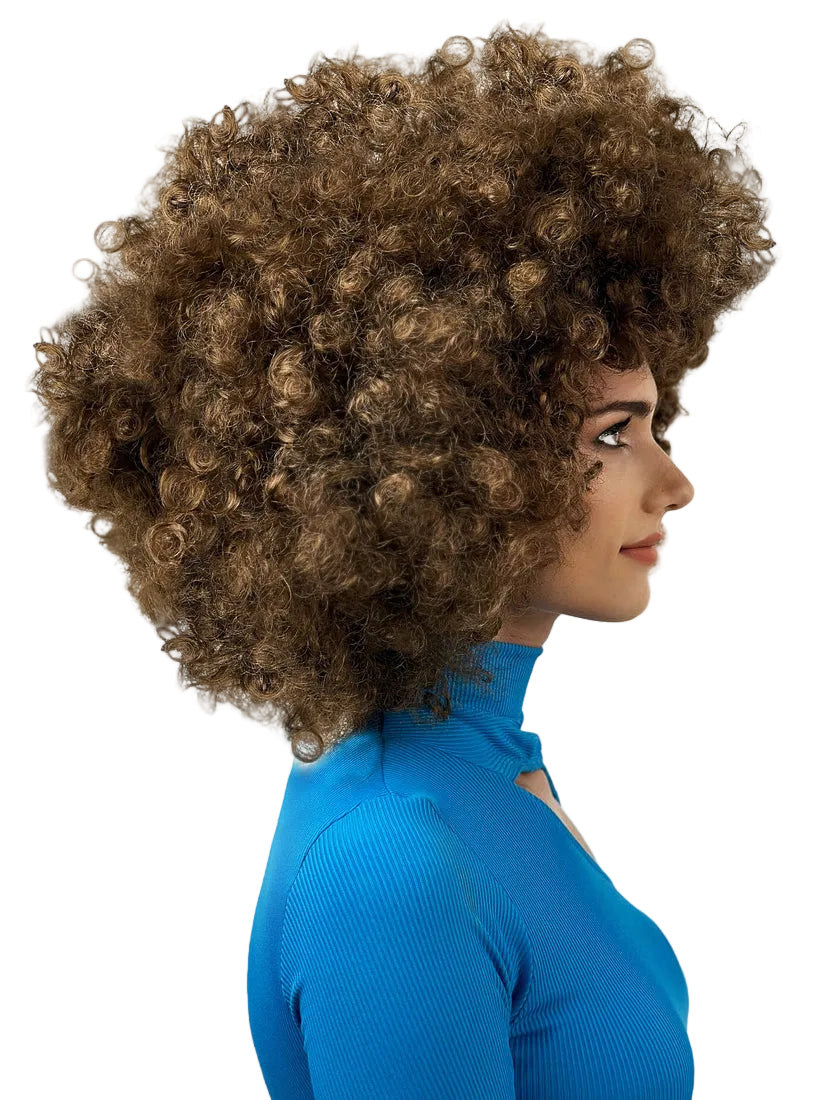 Super Jumbo Adults Brown Afro Costume Wig - Side Image 2