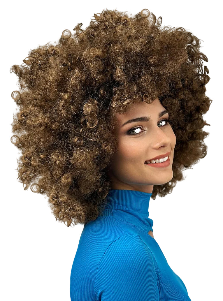Super Jumbo Adults Brown Afro Costume Wig - Side Image