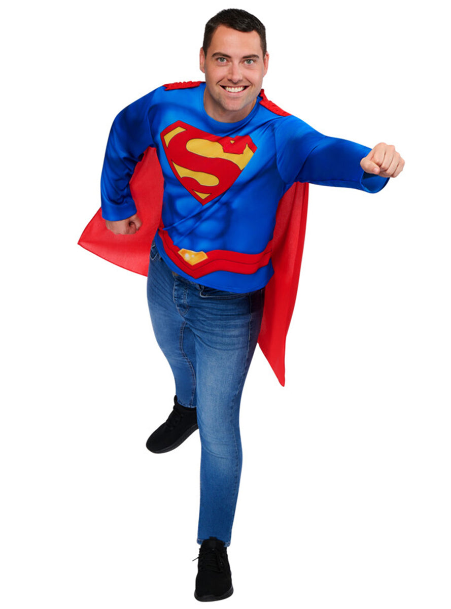 Superman Mens DC Superhero Costume Shirt and Mask Set – Alternative Image 1