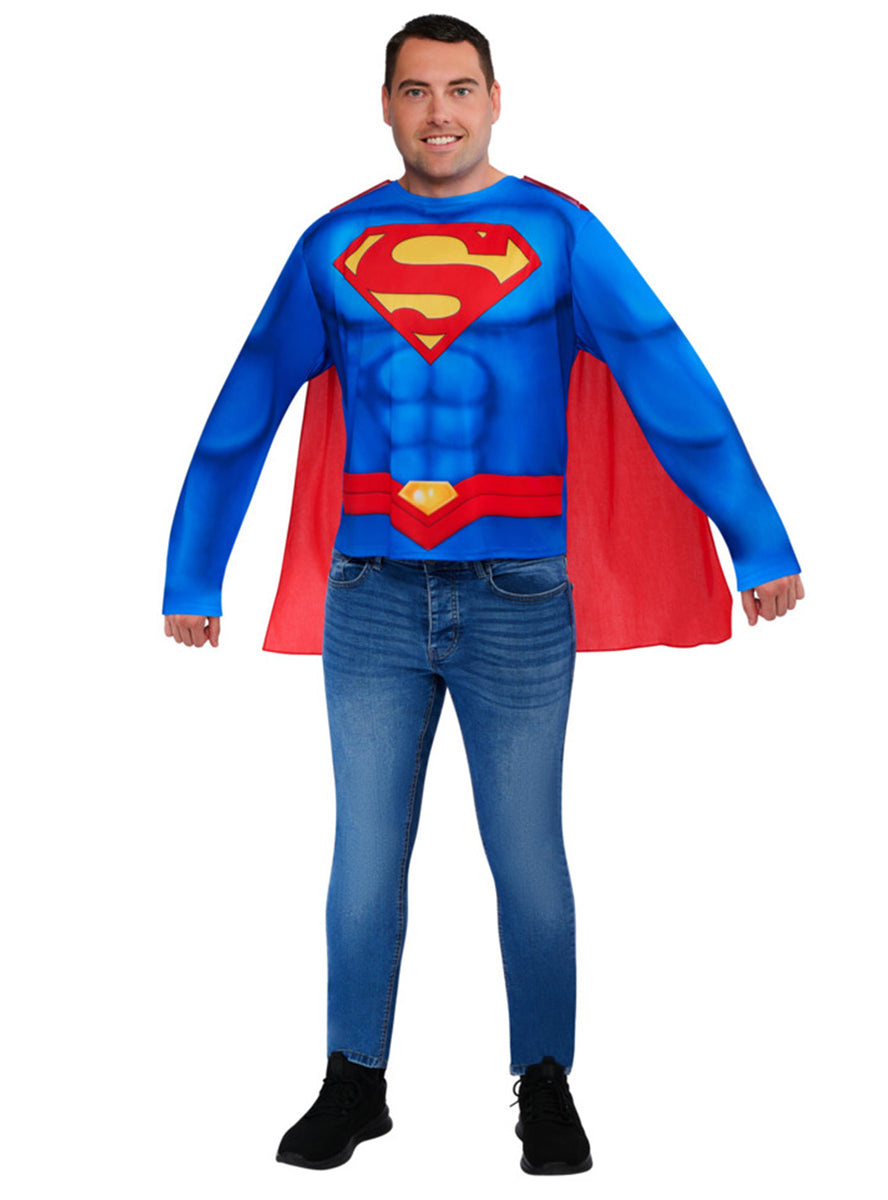 Superman Mens DC Superhero Costume Shirt and Mask Set – Alternative Image 2