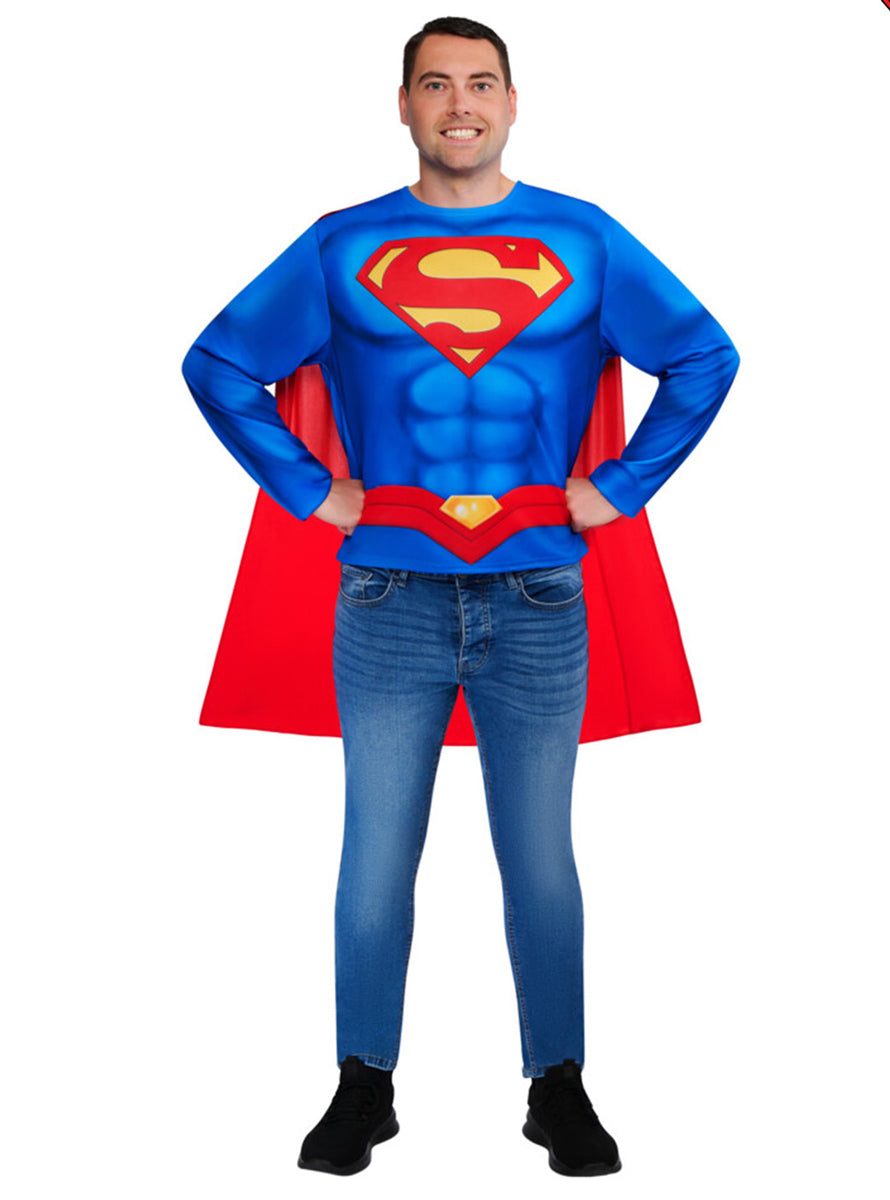 Superman Mens DC Superhero Costume Shirt and Mask Set – Main Image