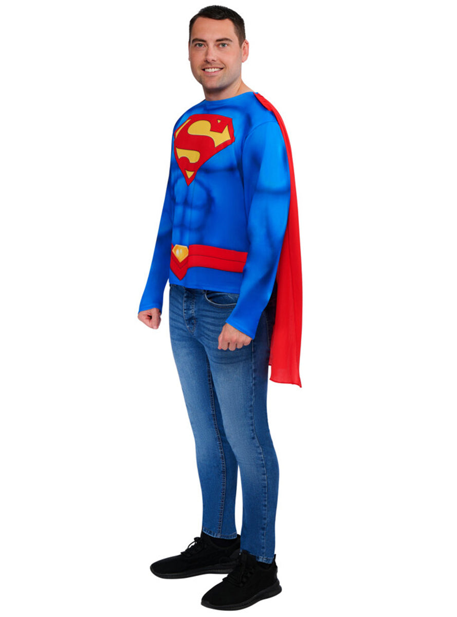 Superman Mens DC Superhero Costume Shirt And Mask Set - Side Image 2