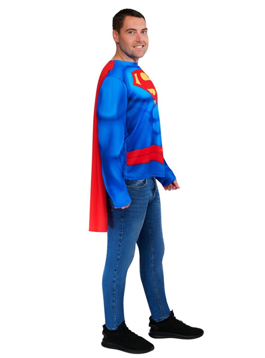 Superman Mens DC Superhero Costume Shirt and Mask Set – Side Image