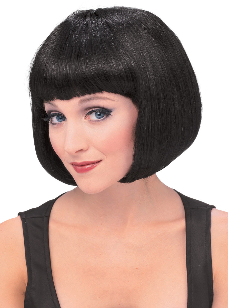 Short Black Womens Supermodel Bob Wig With Fringe - Main Image