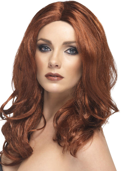 Womens Auburn Curly Costume Wig With Center part - Main Image