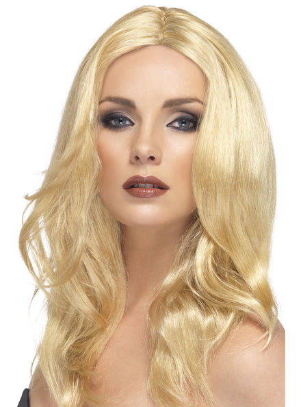 Womens Blonde Curly Costume Wig With Center part - Main Image