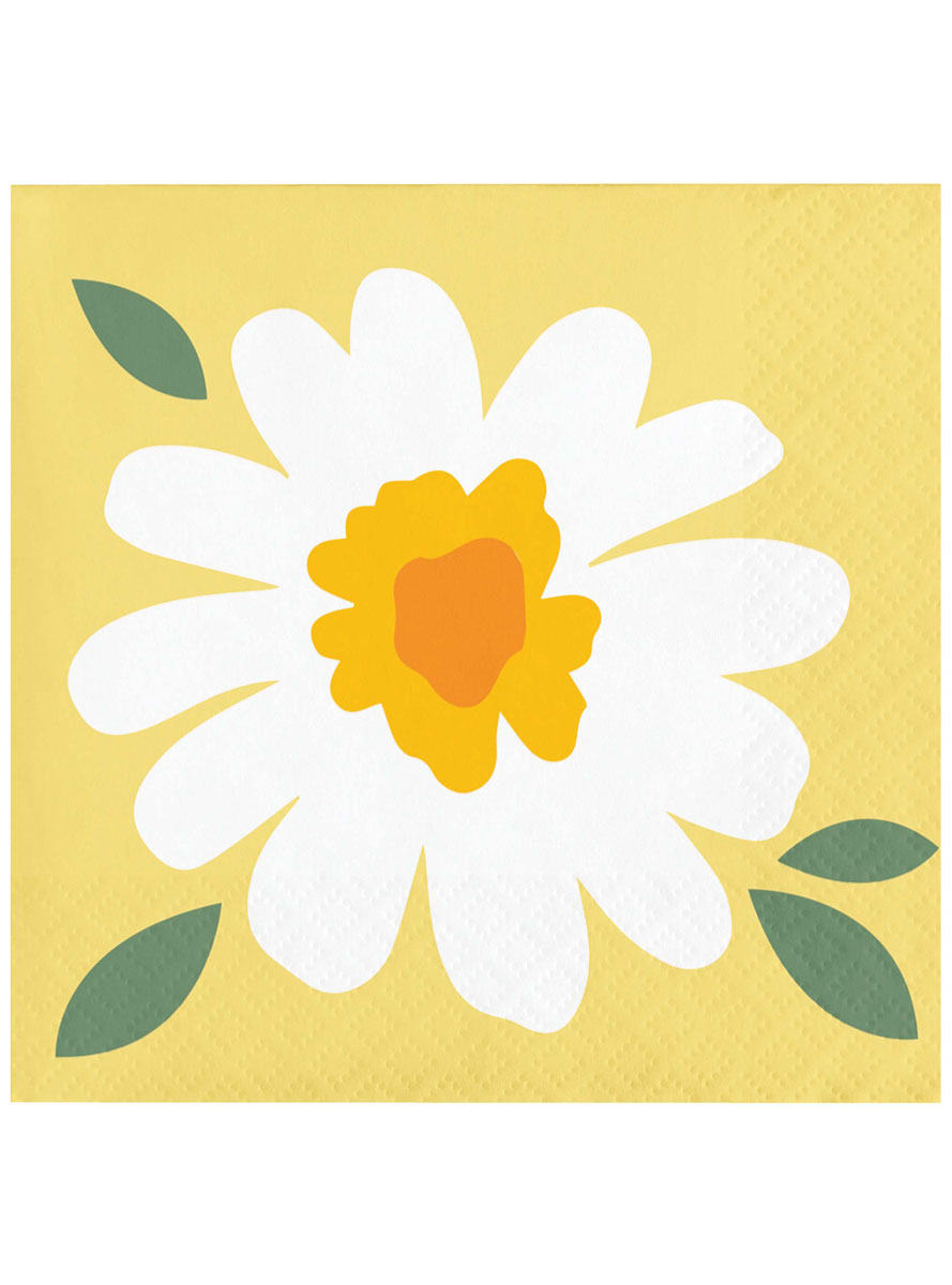 Sweet Daisy 16 Pack Yellow Beverage Napkins – Main Image
