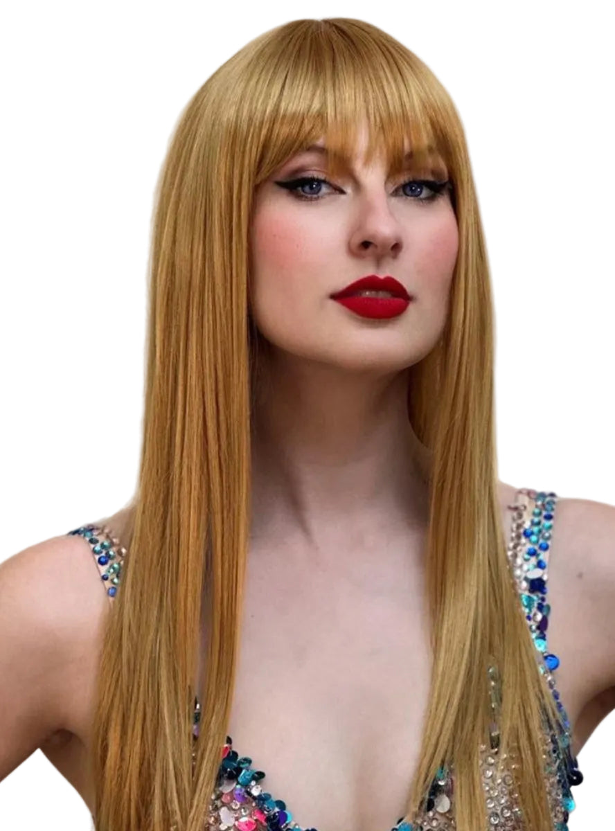 Swift Singer Womens Long Blonde Costume Wig With Fringe - Main Image