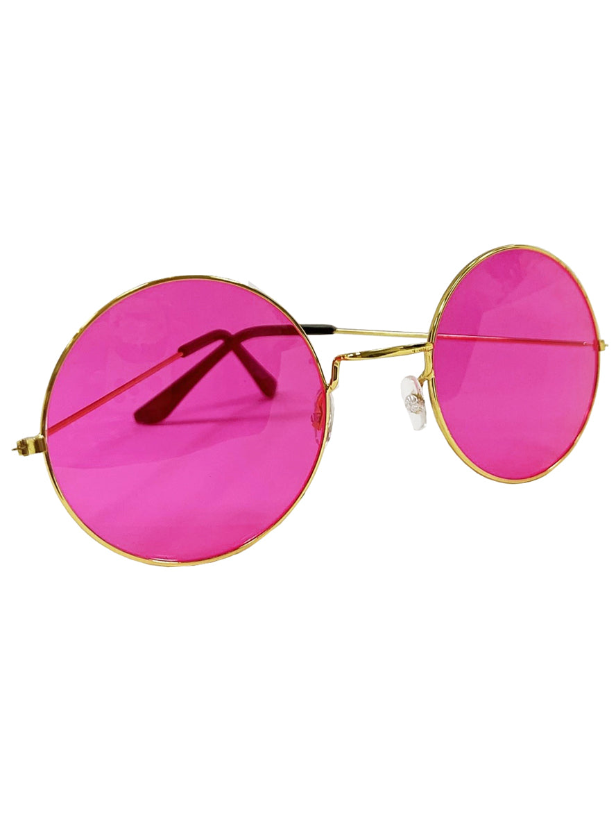 Retro Pink Large Round Hippie Costume Glasses Accessory