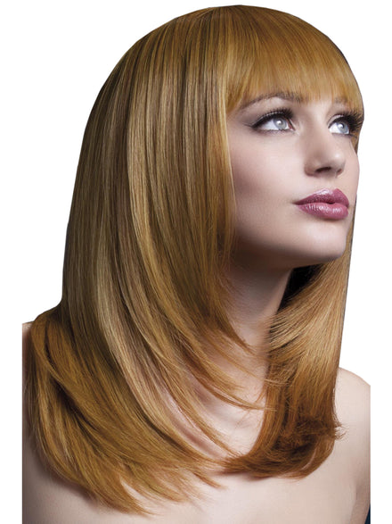 Shoulder Length Womens Layered Auburn Fashion Wig With Fringe - Main Image