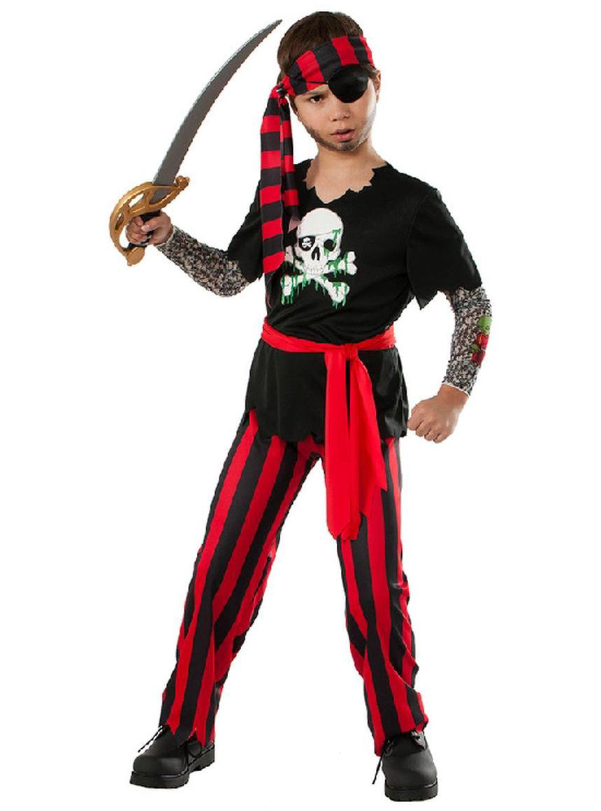 Red and Black Tattooed Pirate Boys Costume - Main Image