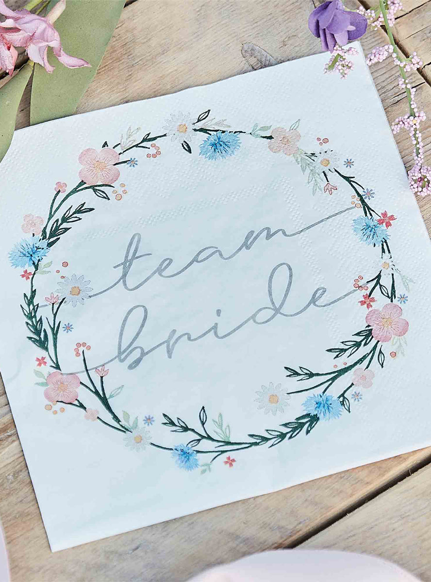 flower print paper napkins team bride wedding shower - alternative image