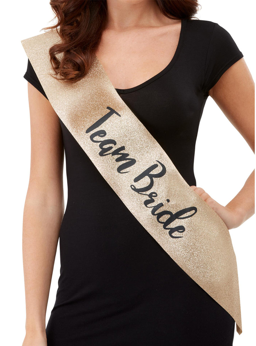 Gold Glitter Team Bride Hens Party Sash - Main Image