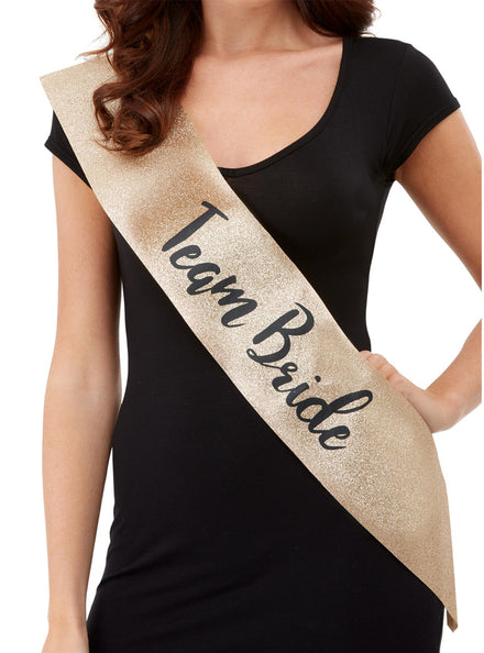 Gold Glitter Team Bride Hens Party Sash - Main Image