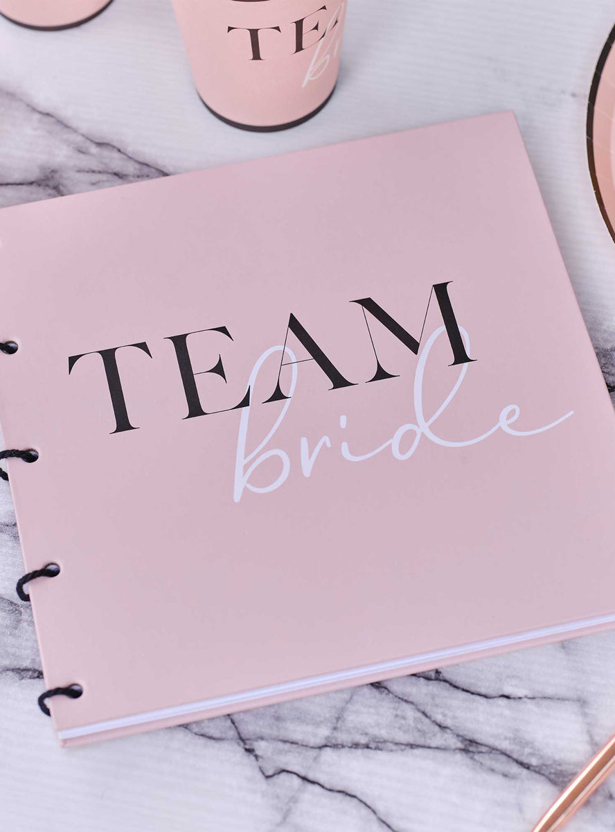 pink team bride wedding shower guest book - alternative image