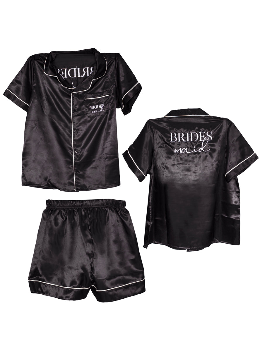 Black Satin Bridesmaid Pyjama Set - Alternate Image 1