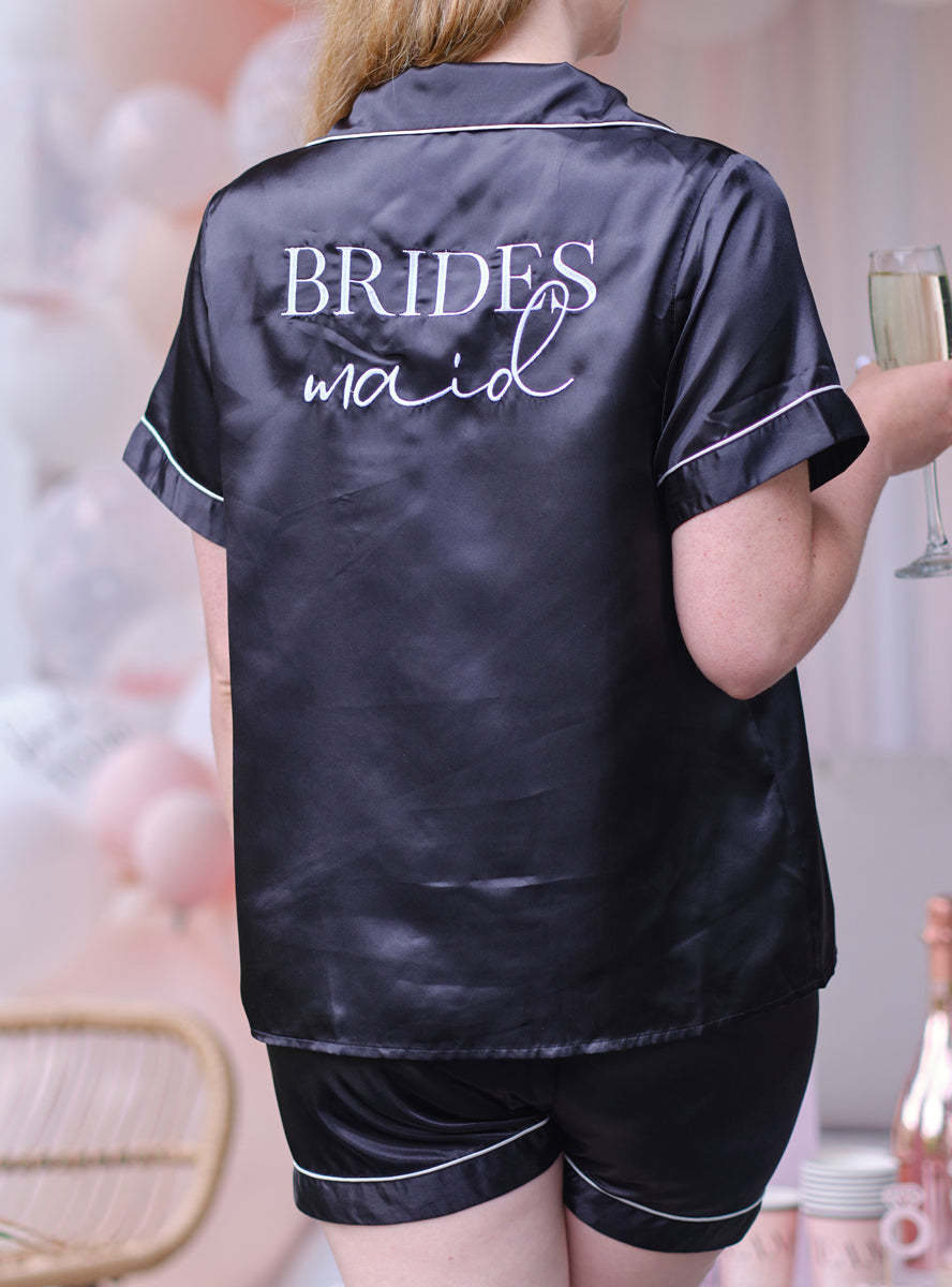 Black Satin Bridesmaid Pyjama Set - Back Image