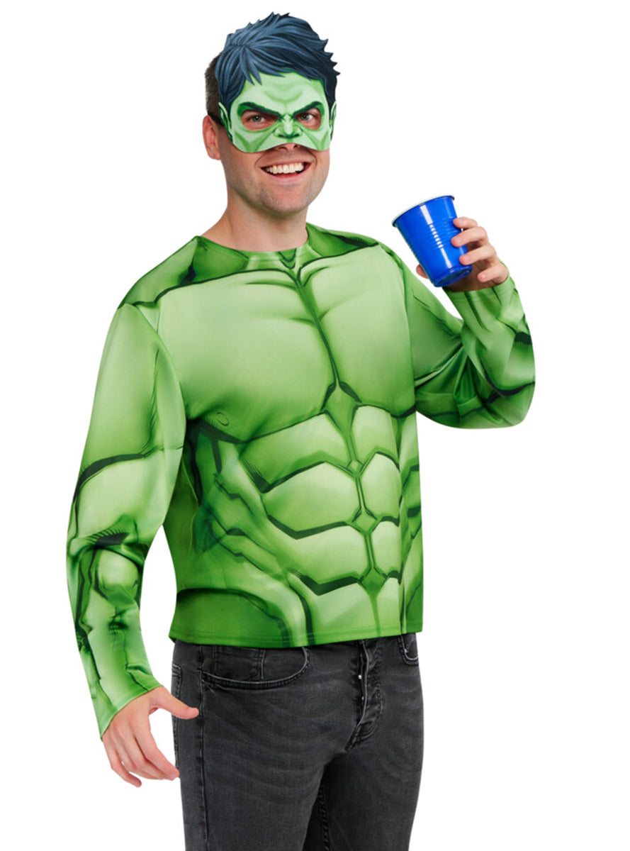 The Hulk Mens Marvel Superhero Costume Shirt And Mask Set - Alternative Image 2