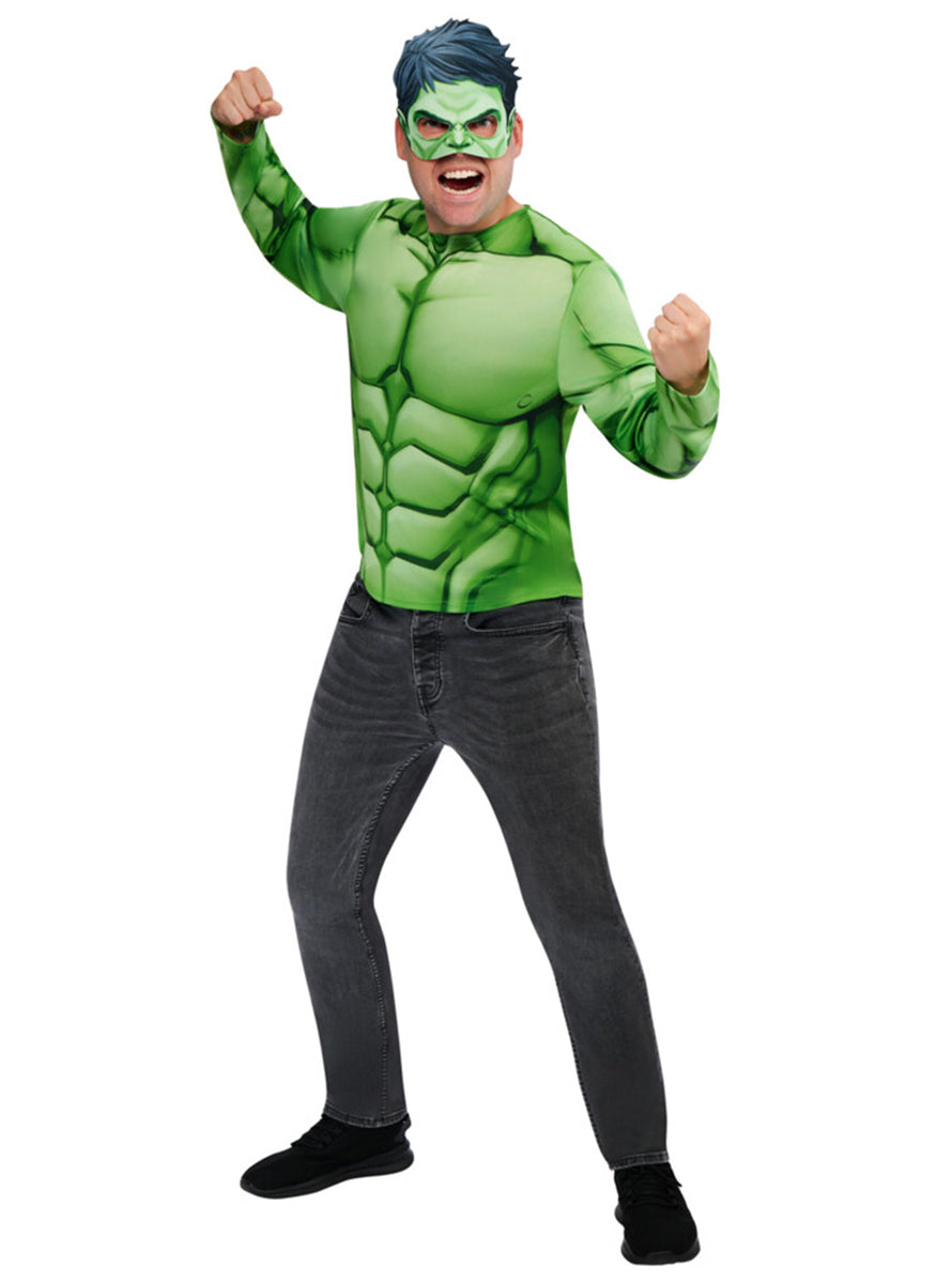 The Hulk Mens Marvel Superhero Costume Shirt And Mask Set - Alternative Image