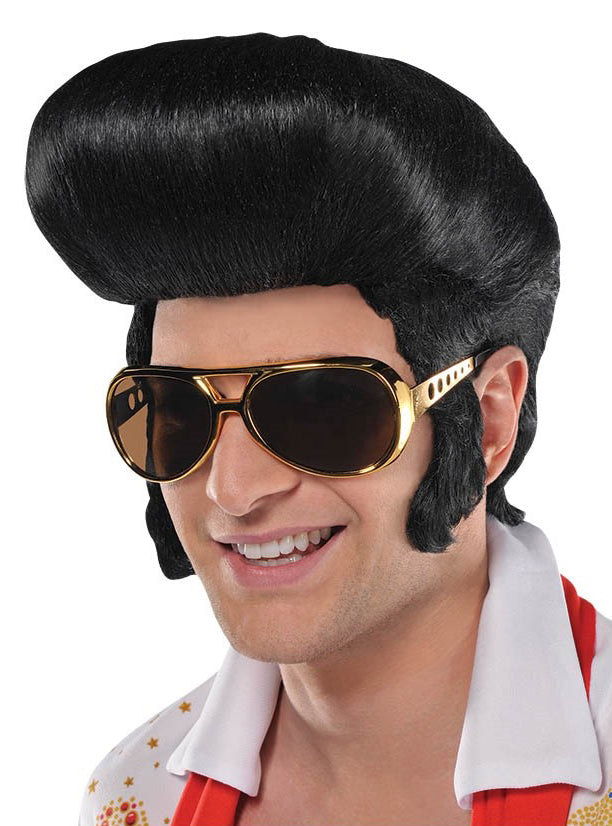 Mens Black Elvis Presley Pomapdour Wig