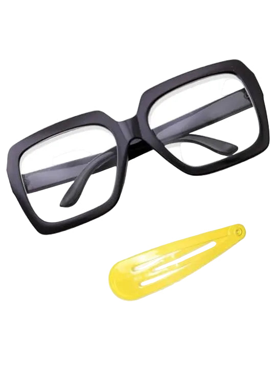 Tina Womens Black Bob Costume Wig Glasses And Hairclip Set - Details Image