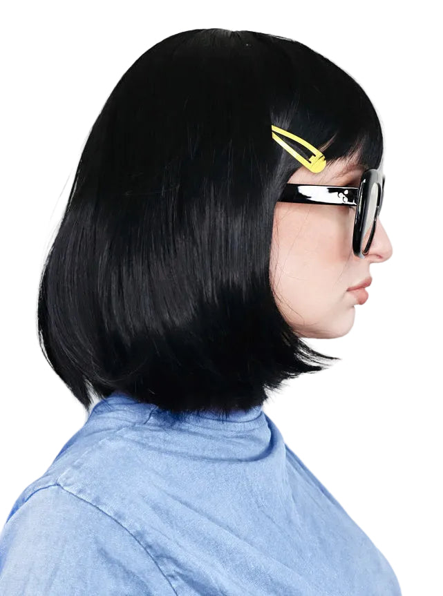 Tina Womens Black Bob Costume Wig Glasses And Hairclip Set - Side Image
