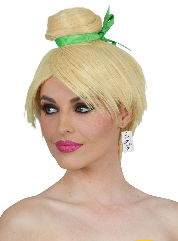 Tinkerbell Womens Blonde Bun Pixie Costume Wig - Main Image