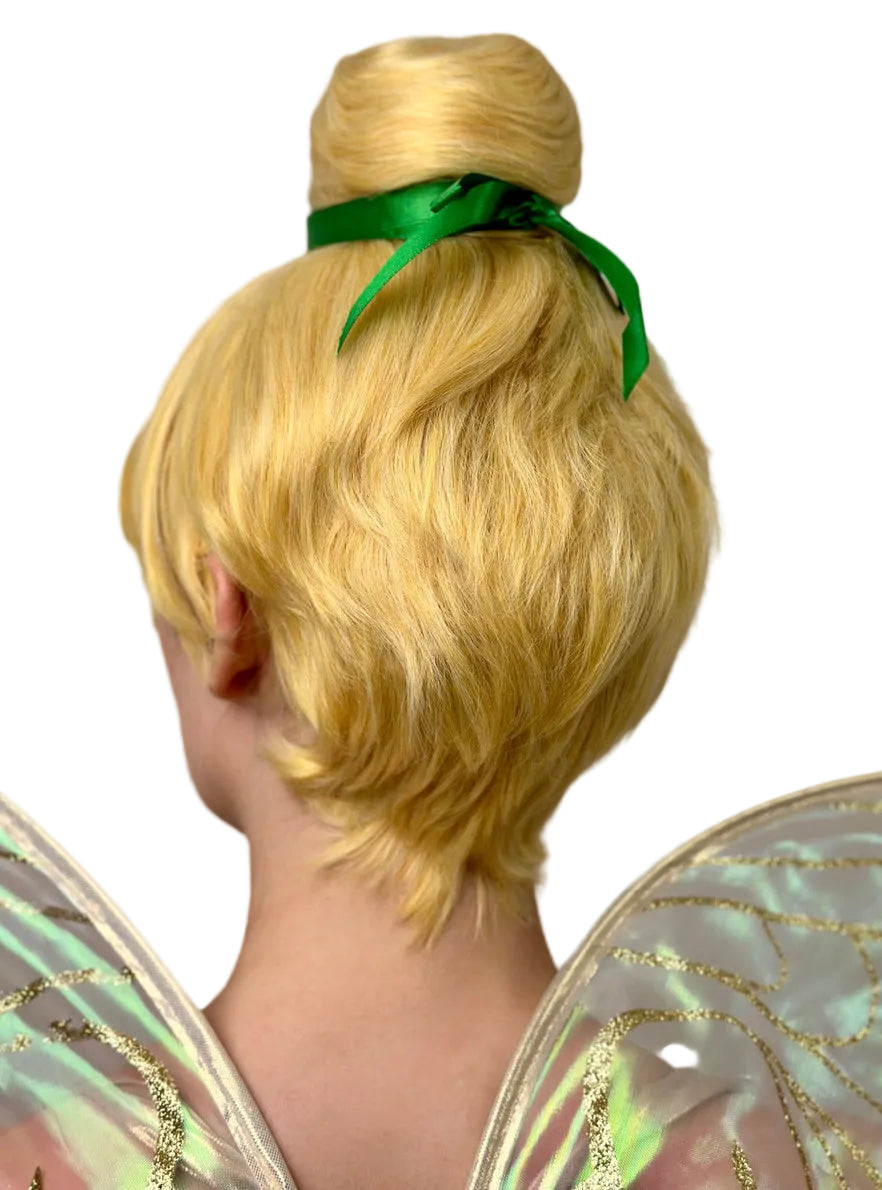 Tinkerbell Womens Blonde Bun Pixie Costume Wig - Back Image