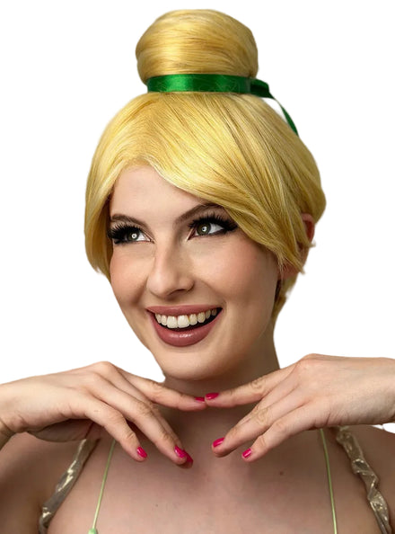 Tinkerbell Womens Blonde Bun Pixie Costume Wig - Main Image