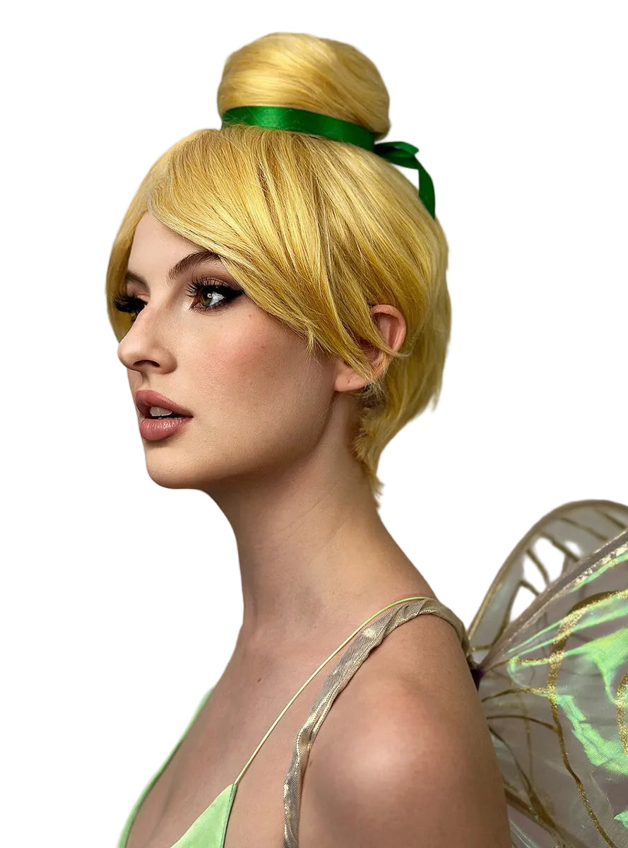 Tinkerbell Womens Blonde Bun Pixie Costume Wig - Side Image