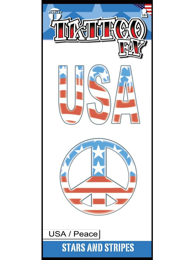 Tinsley Transfers USA Peace and Stars Realistic Temporary Tattoo - Main Image