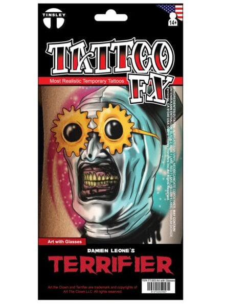 Tinsley Transfers Art The Clown Sunflower Glasses Terrifier Deluxe Temporary Tattoo - Main Image