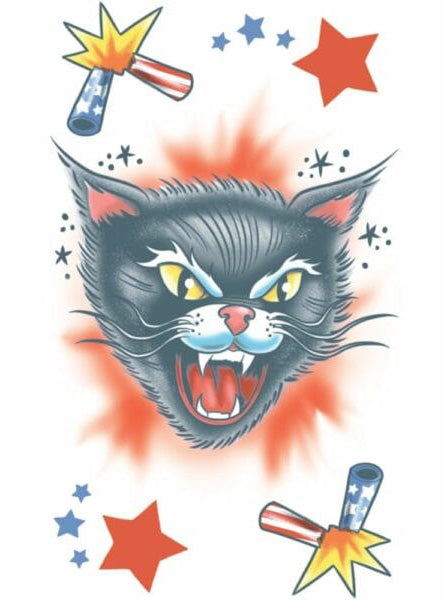 Tinsley Transfers Black Cat Stars and Stripes Realistic Temporary Tattoo - Alternative Image