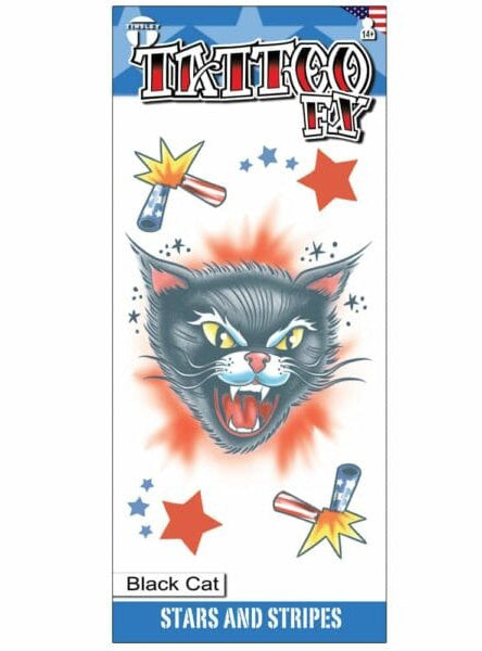 Tinsley Transfers Black Cat Stars and Stripes Realistic Temporary Tattoo - Main Image