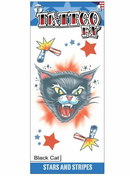 Tinsley Transfers Black Cat Stars and Stripes Realistic Temporary Tattoo - Main Image
