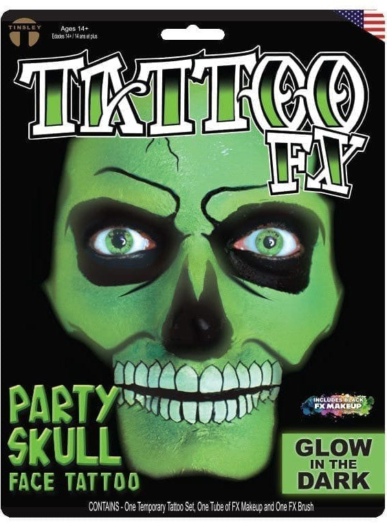 Tinsley Transfers Glow in the Dark Party Skull Tattoo and Makeup Set - Main Image