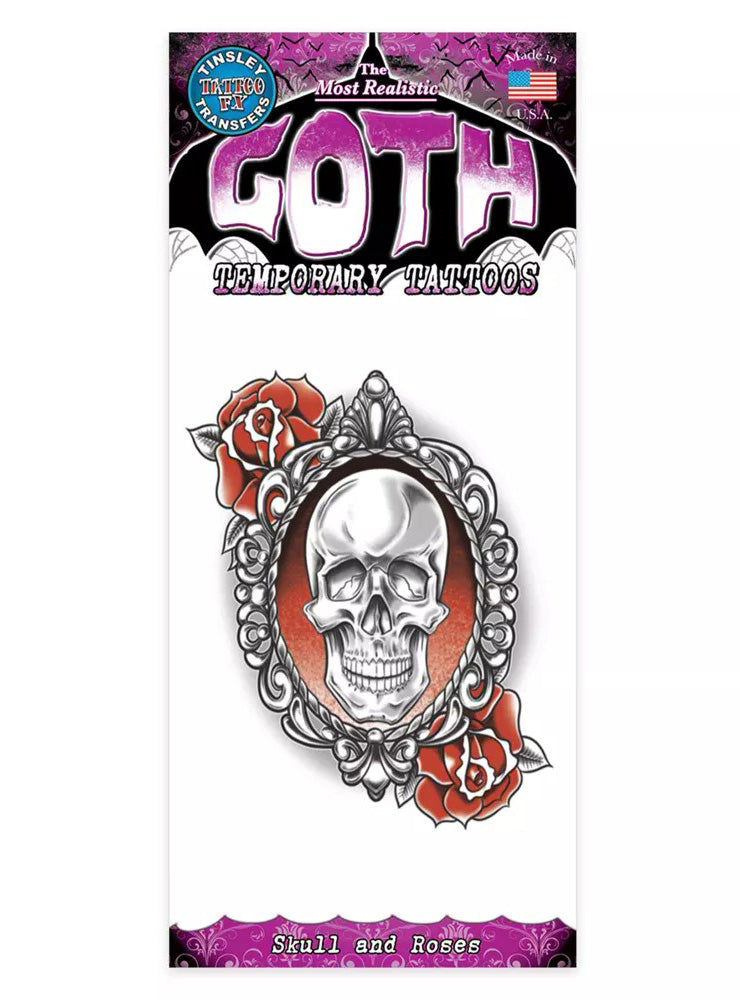 Tinsley Transfers Gothic Skull and Roses Temporary Tattoo - Main Image
