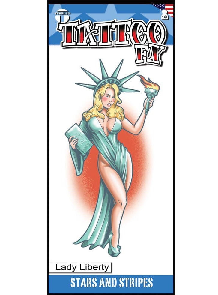 Tinsley Transfers Lady Liberty Stars and Stripes Realistic Temporary Tattoo - Main Image