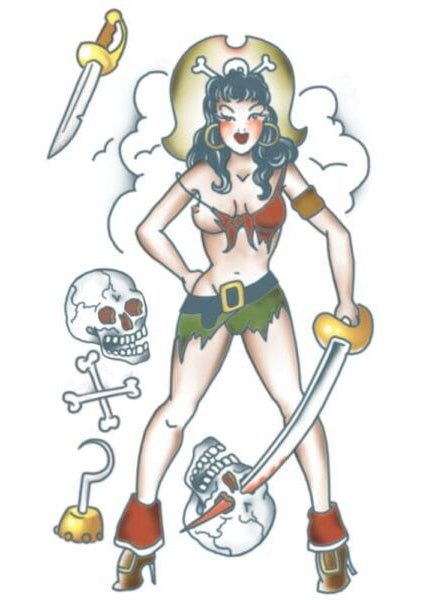 Tinsley Transfers Pin Up Pirate Girl Realistic Temporary Tattoo - Alternative Image