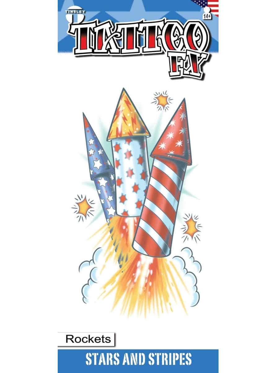 Tinsley Transfers Rockets Stars and Stripes Realistic Temporary Tattoo - Main Image