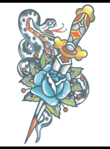 Tinsley Transfers Vintage Snake and Dagger Deluxe Temporary Tattoo - Alternative Image