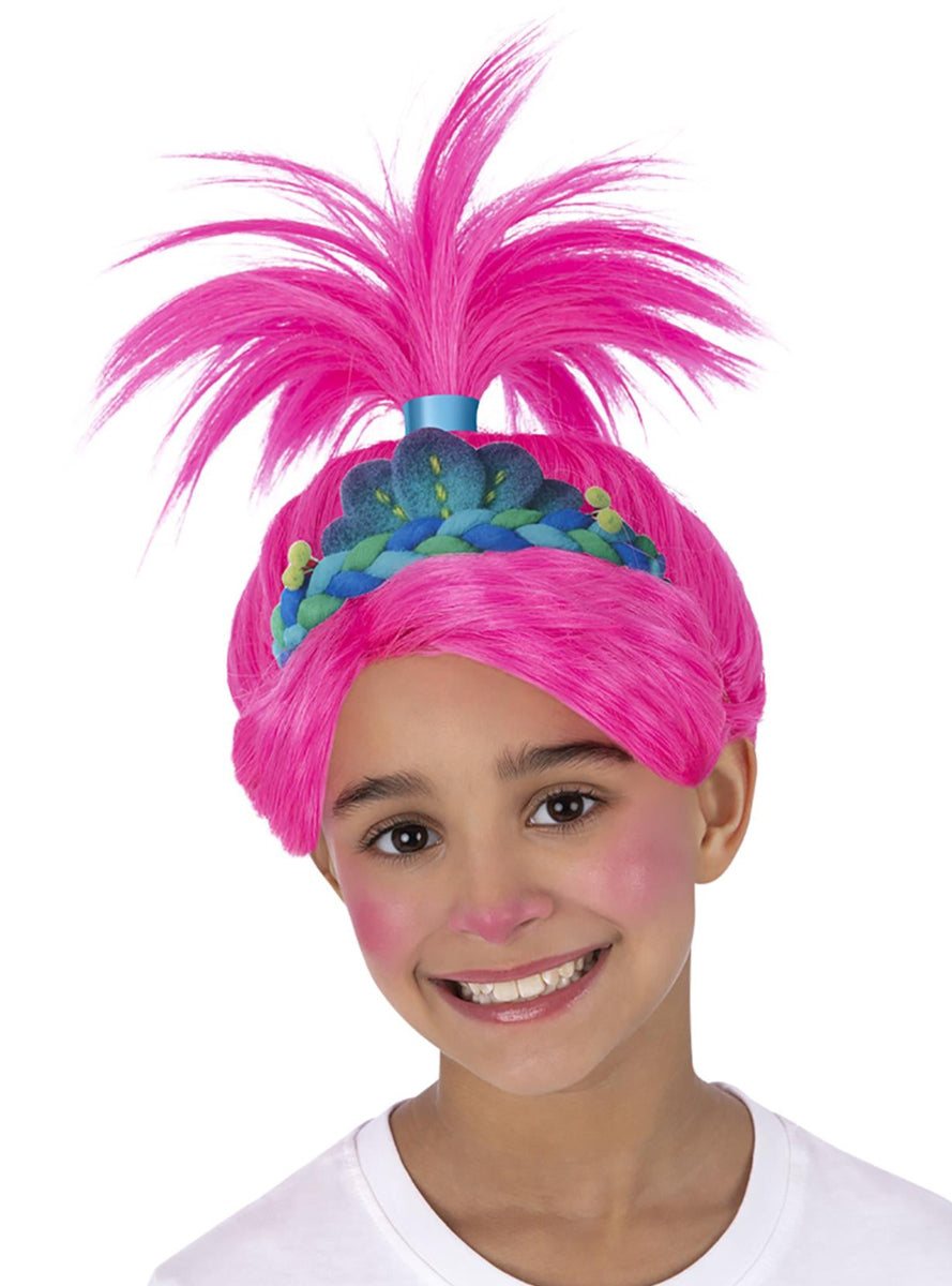 Girls Pink Trolls Poppy Costume Wig With Ponytail - Main Image