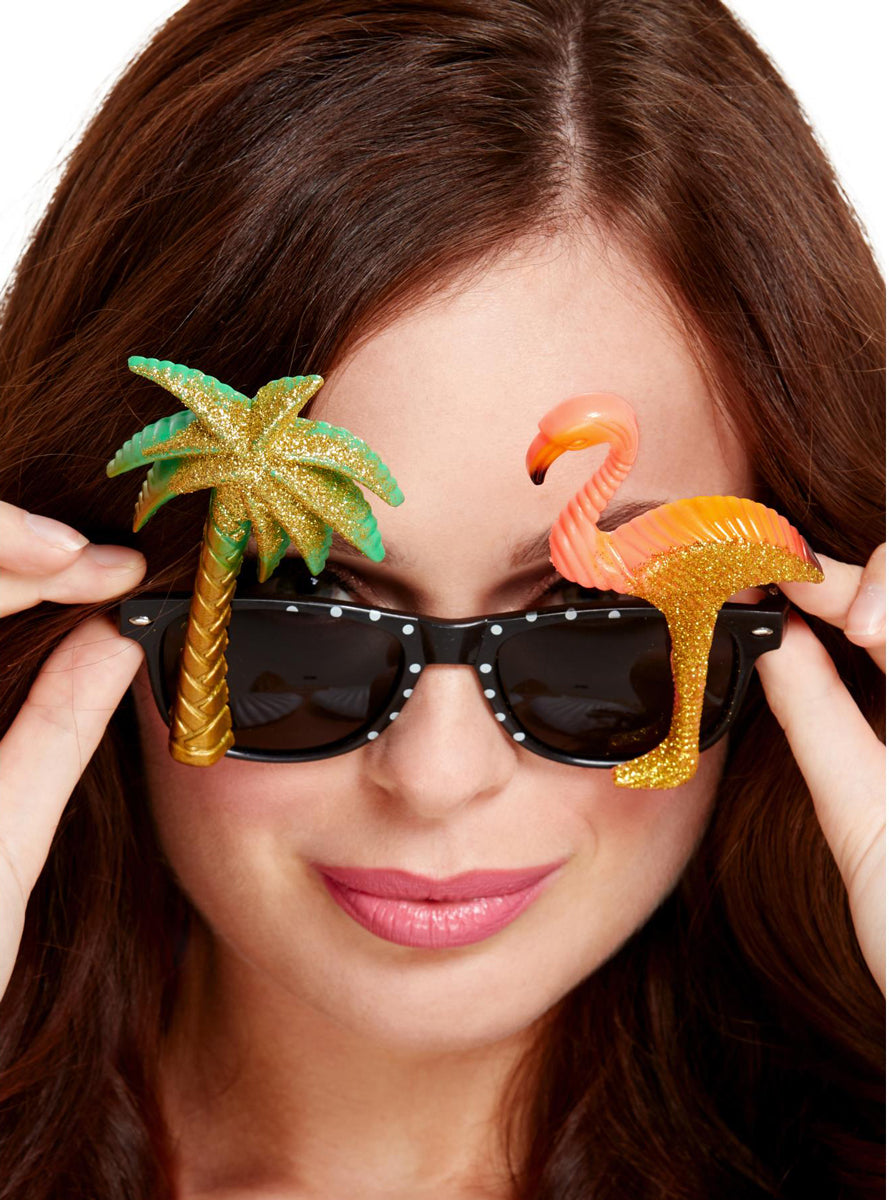 Flamingo and Palm Tree Hawaiian Costume Glasses