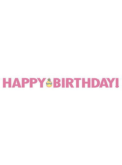 Tropical Party Happy Birthday Pink 3m Long Party Banner – Main Image