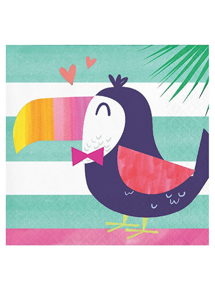 Tropical Party Parrot Print 16 Pack Beverage Napkins – Main Image
